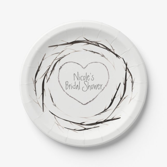 Rustic Sticks Twigs Branches Wreath Custom Party Paper Plates (Front)