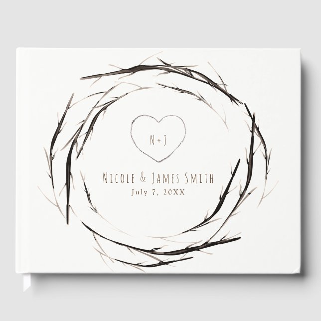 Rustic Sticks Twigs Branches Wreath Wedding Guest Book (Front)