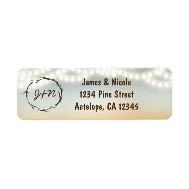 Rustic Sticks Wreath String Lights Address Labels (Front)