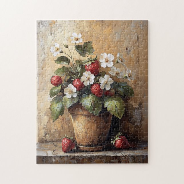 Rustic Still Life Strawberry Plant in a Pot Jigsaw Puzzle (Vertical)