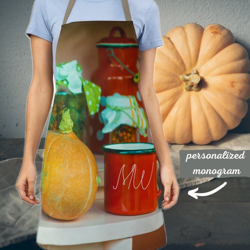 Rustic Still Life with a Pumpkin and a Red Mug Apron