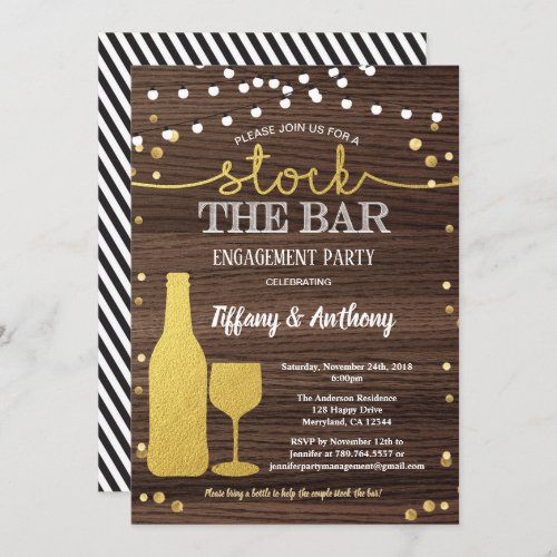 Rustic stock the bar engagement party gold invitation