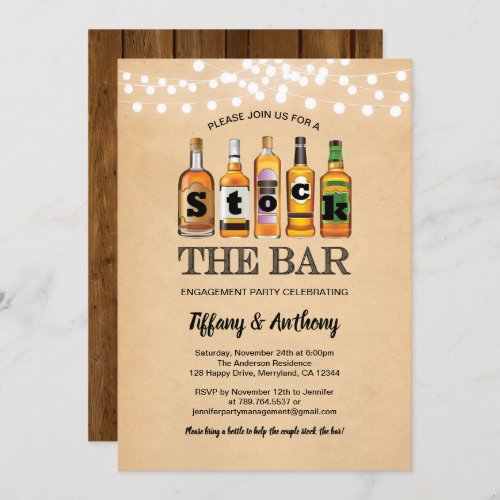 Rustic stock the bar engagement party retro invitation