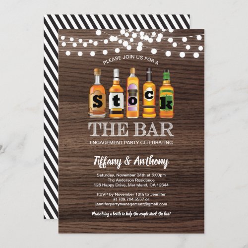 Rustic stock the bar engagement party wood invitation