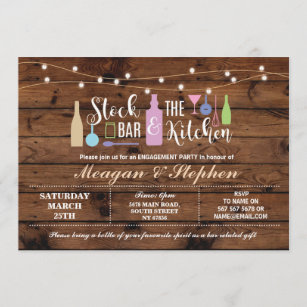 Rustic Stock The Bar & Kitchen Engagement Couples Invitation