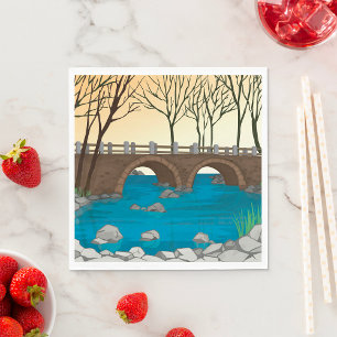 Rustic Stone Bridge Over River Nature Landscape  Napkins