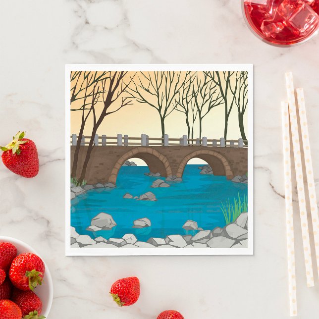 Rustic Stone Bridge Over River Nature Landscape  Napkins (Creator Uploaded)