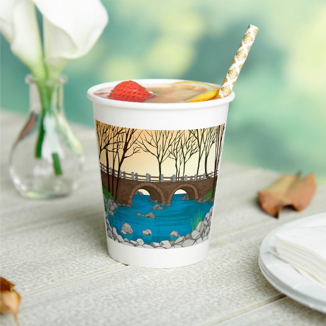 Rustic Stone Bridge Over River Nature Landscape  Paper Cups (Creator Uploaded)