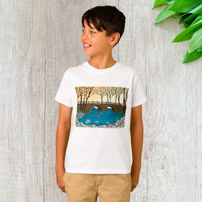 Rustic Stone Bridge Over River Nature Landscape  T-Shirt (Creator Uploaded)