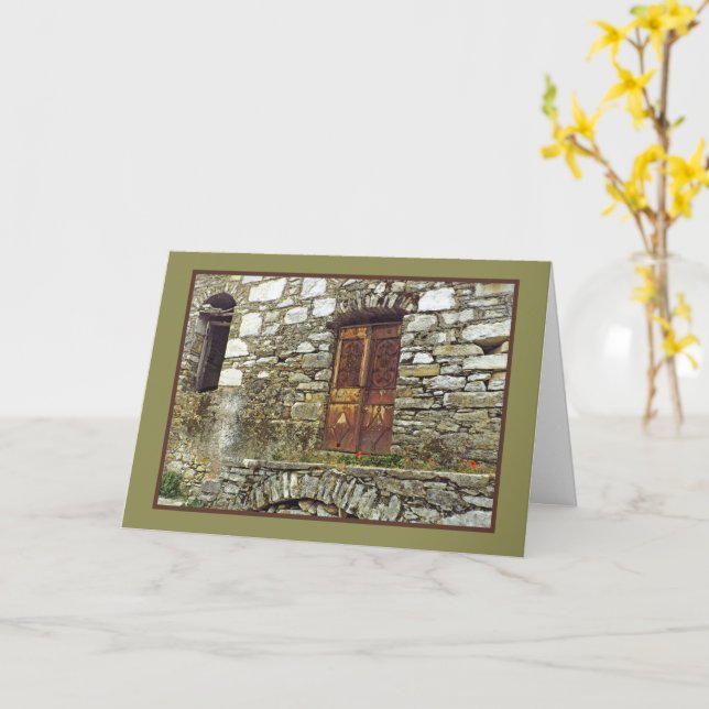 RUSTIC STONE BUILDING & DOOR/BEAUTY IN AGED THINGS CARD (Yellow Flower)