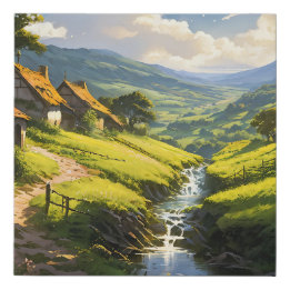 Rustic Stone Houses Village Faux Canvas Print