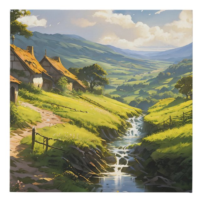 Rustic Stone Houses Village Faux Canvas Print (Front)
