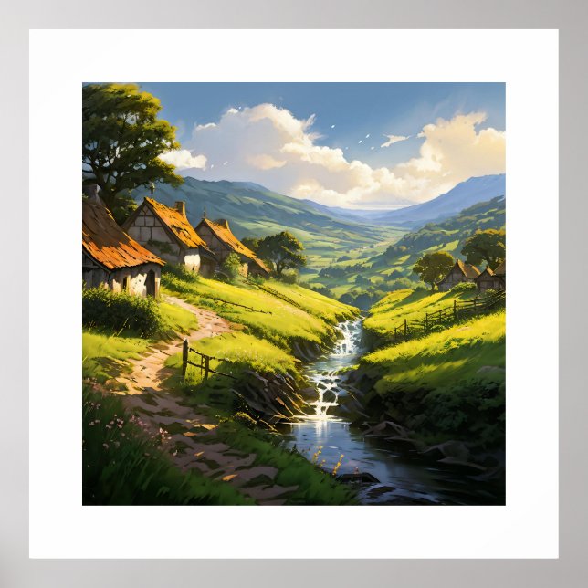 Rustic Stone Houses Village Poster (Front)