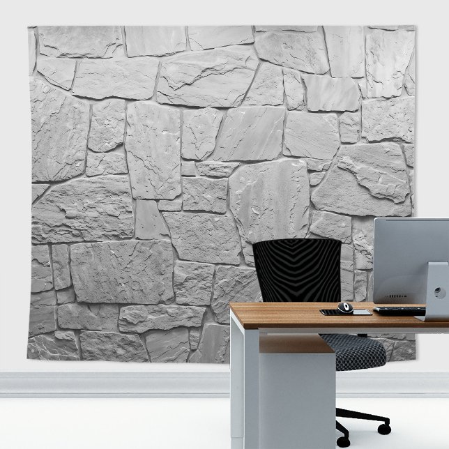 Rustic Stone Slates Light Gray Rocky Wall Tapestry (Gray slates stone wall tapestry decor with stone  texture for zoom meetings backdrop or home decor)
