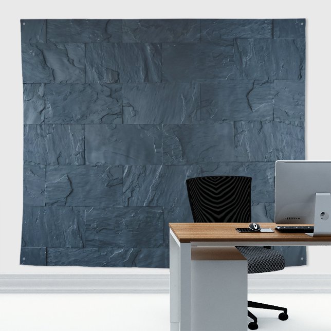 Rustic Stone Slates Wall Midnight Blue Pattern Tapestry (Blue slates stone tapestry decor with stone  texture for zoom meetings backdrop or home decor)