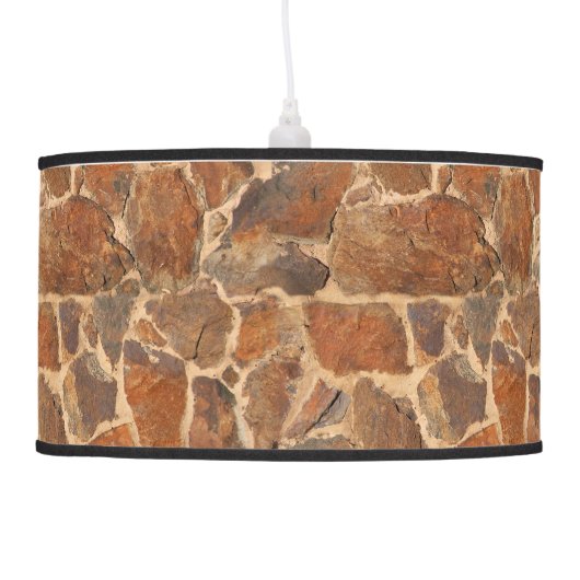 Rustic Stone Wall Structure Photo Warm Golden Ceiling Lamp (Left)