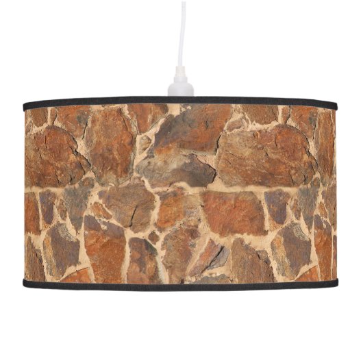 Rustic Stone Wall Structure Photo Warm Golden Ceiling Lamp (Right)