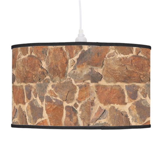 Rustic Stone Wall Structure Photo Warm Golden Ceiling Lamp (Back)
