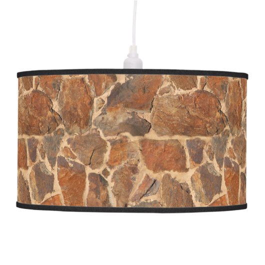 Rustic Stone Wall Structure Photo Warm Golden Ceiling Lamp (Front)