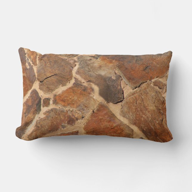 Rustic Stone Wall Structure Photo Warm Golden Lumbar Pillow (Front)