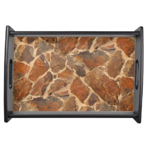 Rustic Stone Wall Structure Photo Warm Golden Serving Tray