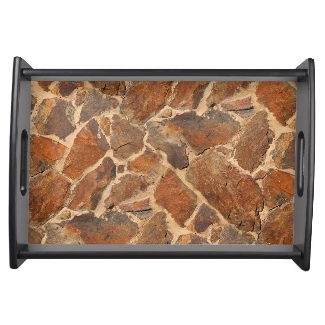 Rustic Stone Wall Structure Photo Warm Golden Serving Tray (Front)