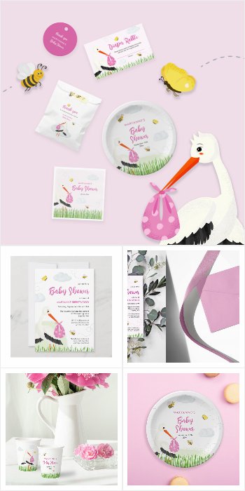 Rustic Stork Girl Baby Shower Theme