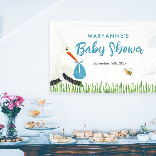 Rustic Stork with Bee  Butterfly Boy Baby Shower Banner