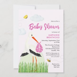 Rustic Stork with Bee & Butterfly Girl Baby Shower