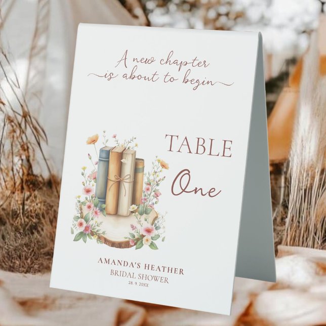 Rustic Storybook New Chapter Begins Bridal Shower  Table Tent (Creator Uploaded)