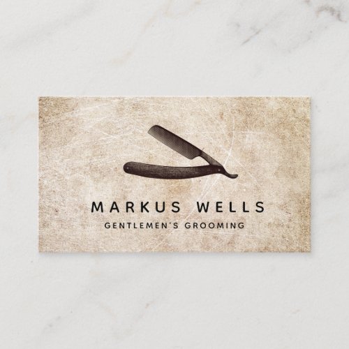 Rustic Straight Razor Barber Shop Business Card