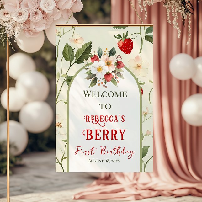 Rustic Strawberry Berry First Birthday Welcome Foam Board (Creator Uploaded)