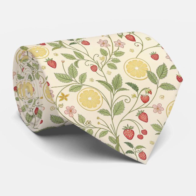 Rustic Strawberry & Citrus Earthy Pattern (1) Neck Tie (Rolled)