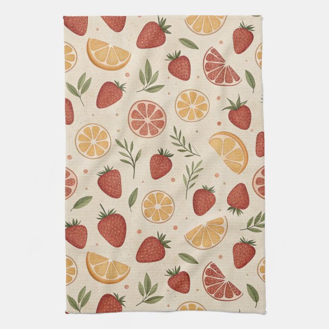 Rustic Strawberry & Citrus Earthy Pattern (2) Kitchen Towel (Vertical)
