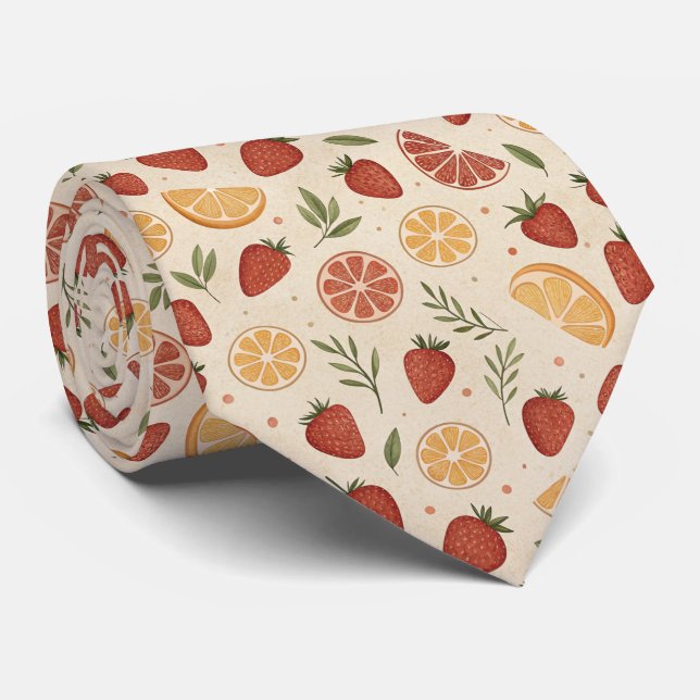 Rustic Strawberry & Citrus Earthy Pattern (2) Neck Tie (Rolled)