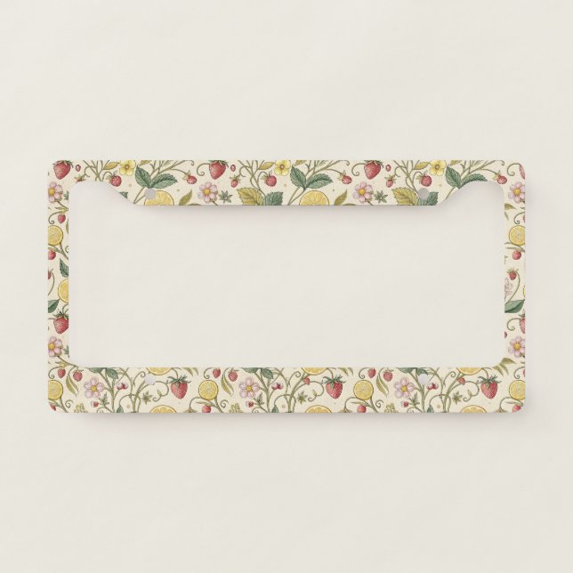 Rustic Strawberry & Citrus Earthy Pattern (3) License Plate Frame (Front)