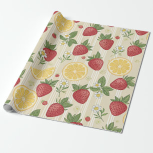 Rustic Strawberry & Citrus Earthy Pattern (4) Wrapping Paper