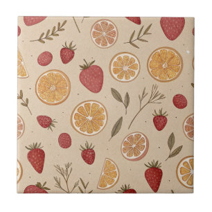 Rustic Strawberry & Citrus Earthy Pattern (5) Ceramic Tile