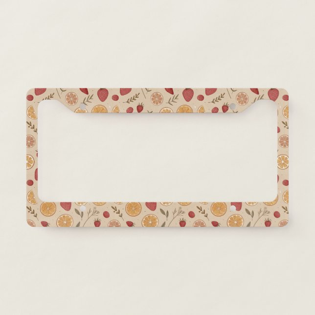 Rustic Strawberry & Citrus Earthy Pattern (5) License Plate Frame (Front)