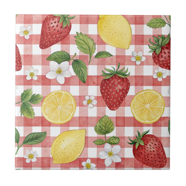 Rustic Strawberry & Citrus Earthy Pattern (6) Ceramic Tile (Front)