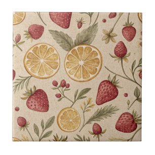 Rustic Strawberry & Citrus Earthy Pattern (9) Ceramic Tile