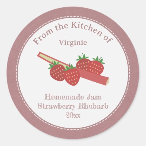 Rustic Strawberry Rhubarb Jam Kraft Label Sticker