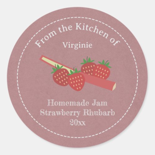 Rustic Strawberry Rhubarb Jam Label Sticker