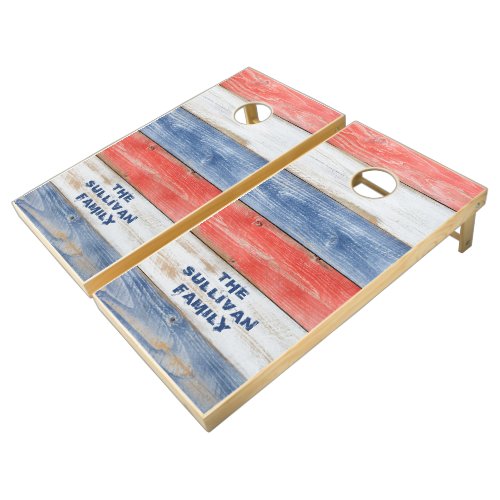Rustic Stressed Boards Painted in USA Colors Name Cornhole Set