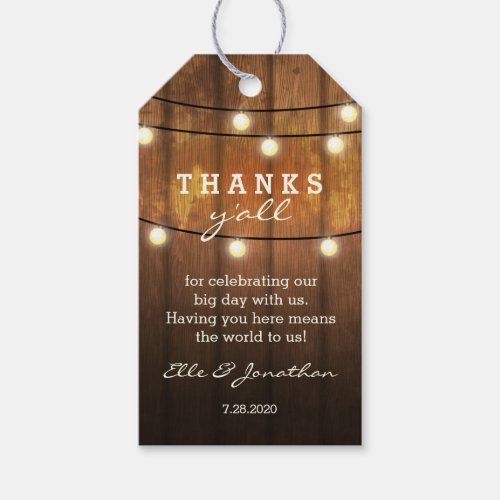 Rustic String Light Country Barn Wedding Thank You Gift Tags