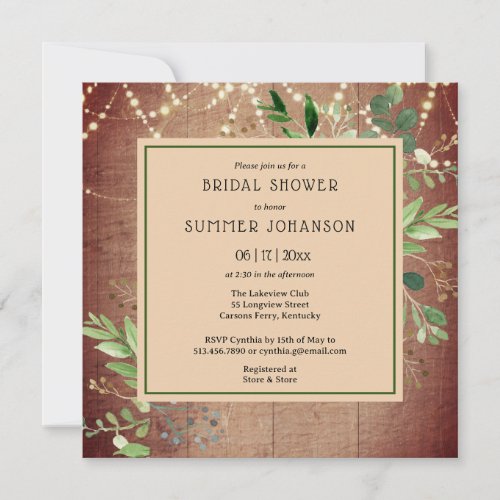 Rustic String Light Greenery Bridal Shower Invitation