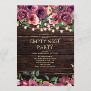 Rustic String Light Purple Floral Empty Nest Party Invitation