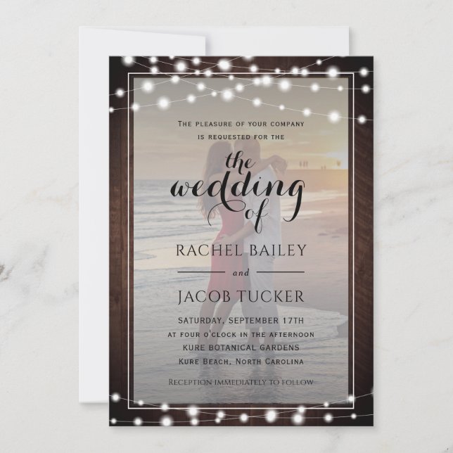 Rustic String Lights 2-photo Wedding Invitation (Front)