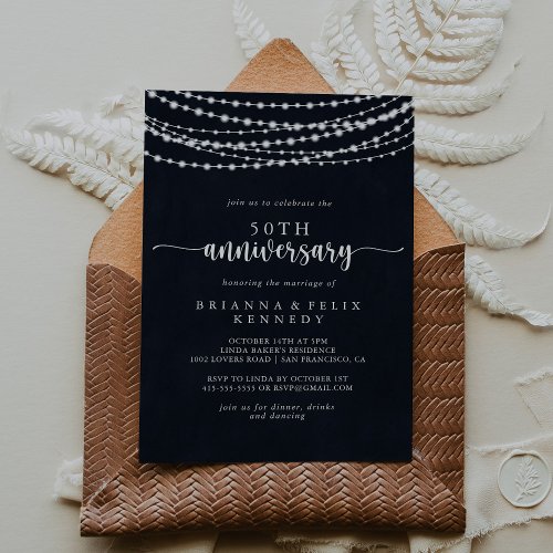 Rustic String Lights 50th Wedding Anniversary  Invitation