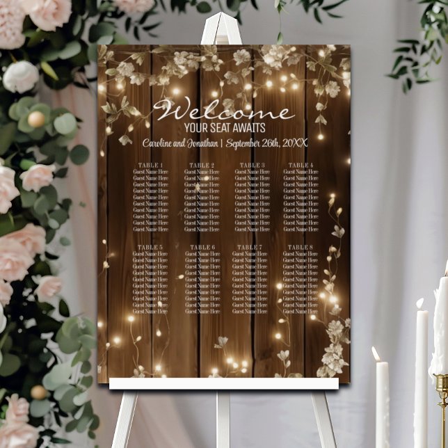 Rustic String Lights 8 Tables Seating Chart Foam Board (Creator Uploaded)